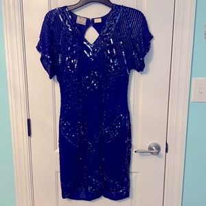 Vintage Stenay royal blue sequined dress size 8. 100% silk. Very good condition